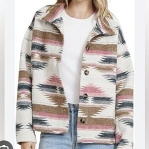 Blue B Collection Womens Pink Aztec Southwestern Shacket Button Front Jacket L